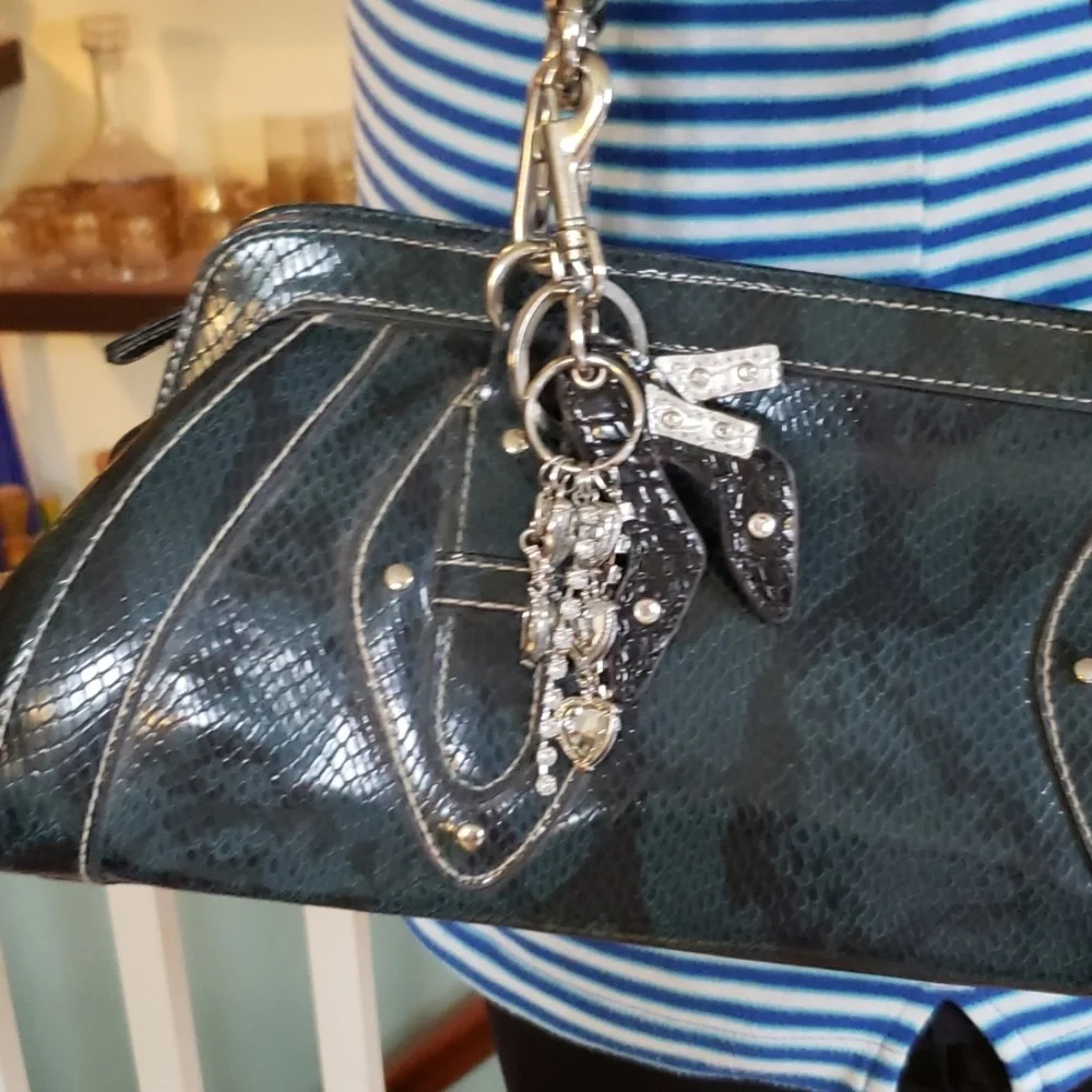 Worthington Faux Snake Turquoise Handbag With Charm Keychain